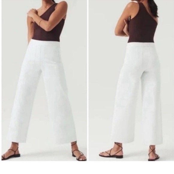 Spanx on the go White Wide-Leg stretched tencil cropped Pants - Picture 2 of 13